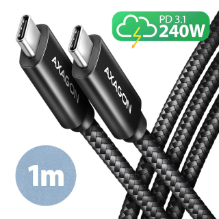 AXAGON CHARGE USB-C na USB-C / USB2.0 / 5A / PD 3.1 240W / opletený / 1m / černý
